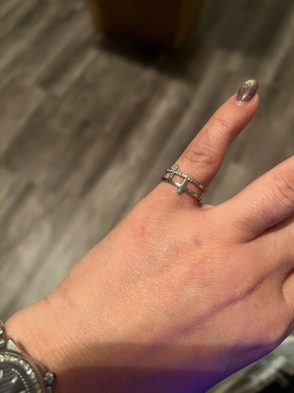 Double Band Cross Ring - white gold plated - Picture 8 of 8